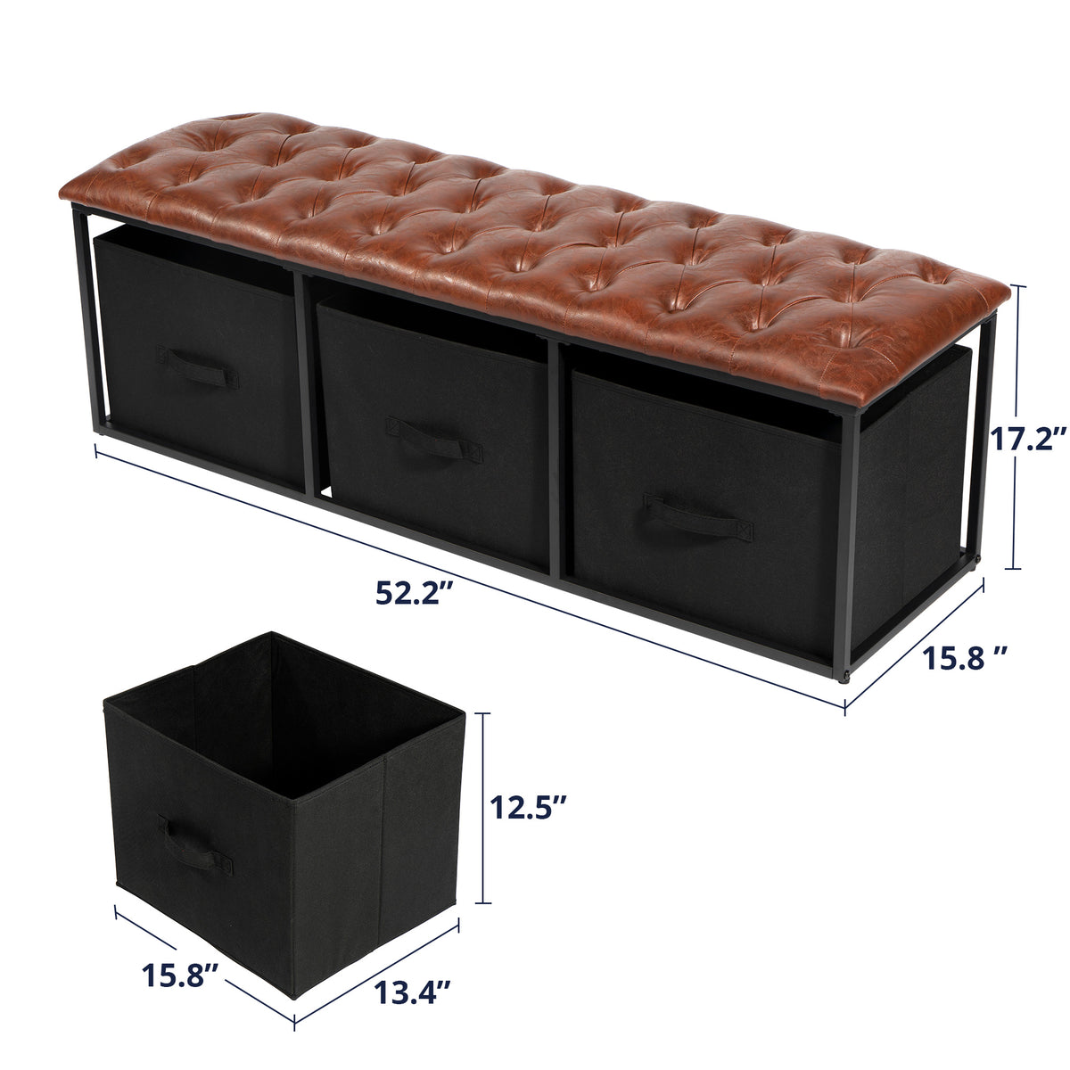 Brown Button Tufted Faux Leather Storage Bench G33872