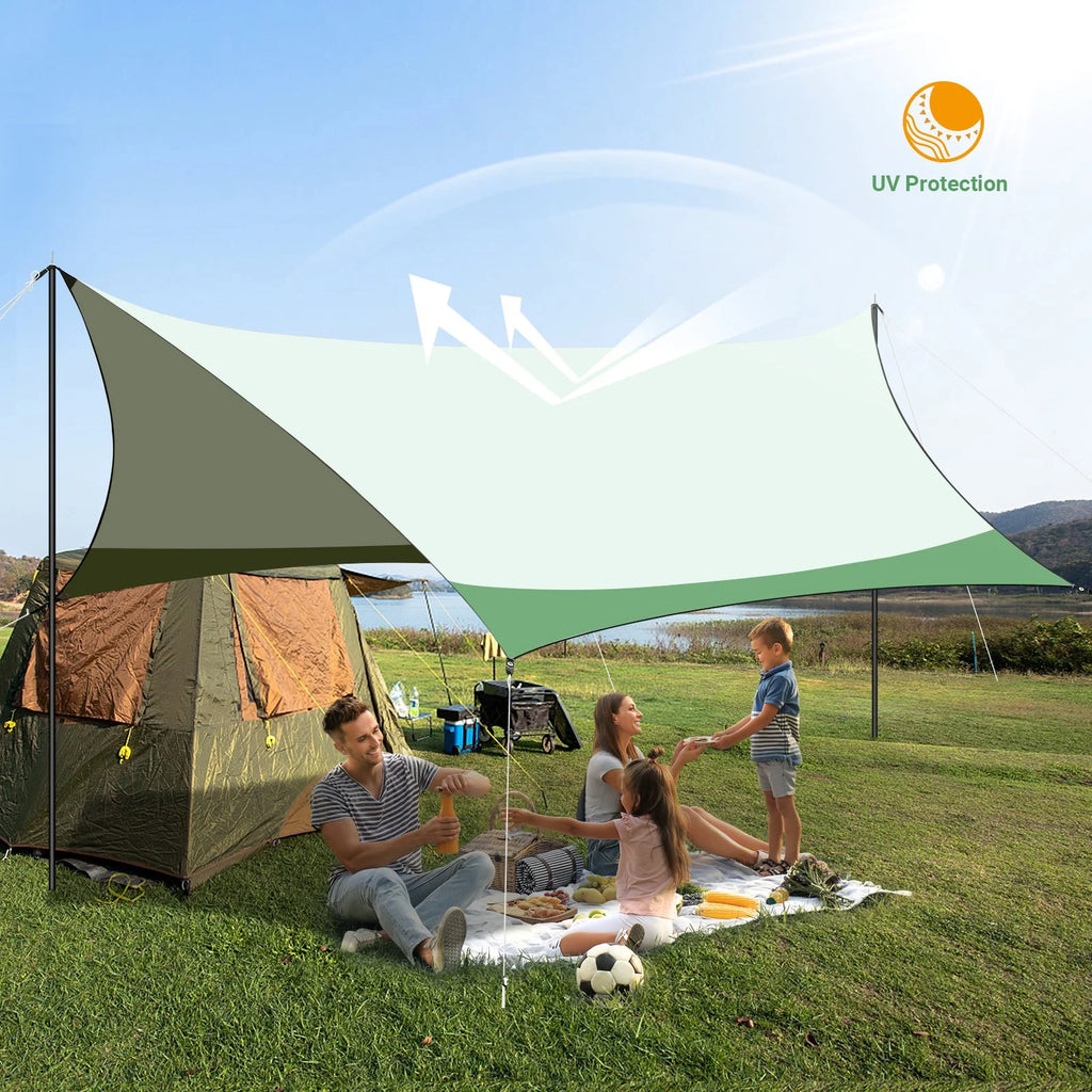 12 x 14ft Waterproof Camping Tent Tarp with 2 Poles M163449
