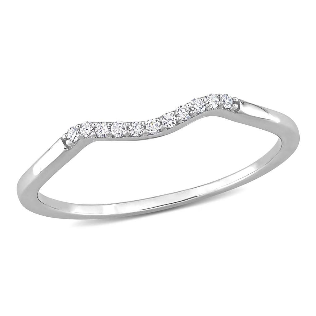 10kt White Gold Wavy Wedding Band with Shared Prong Setting Y3445