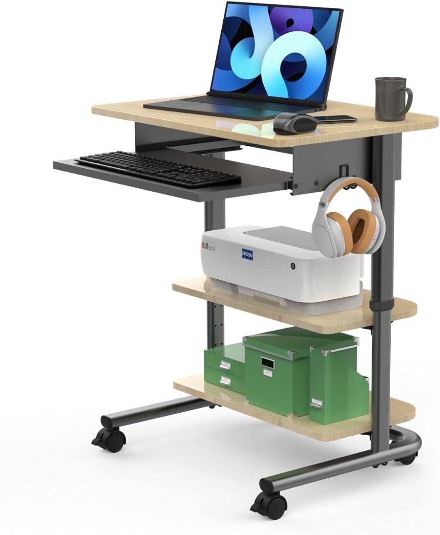 Adjustable Height Mobile Workstation with Retractable Keyboard Tray N266