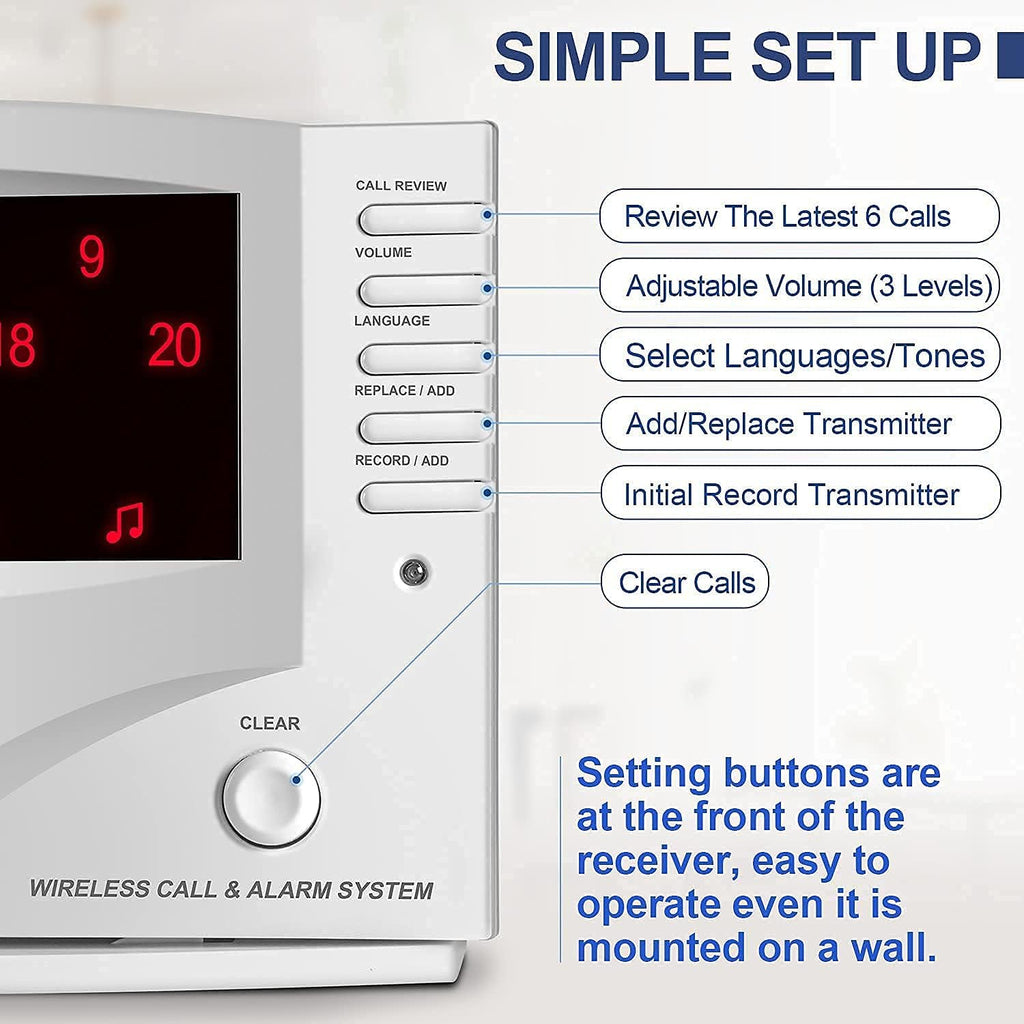 Wireless Calling System, 10 Waterproof Call Buttons with 1 Monitoring Unit, White Y3076