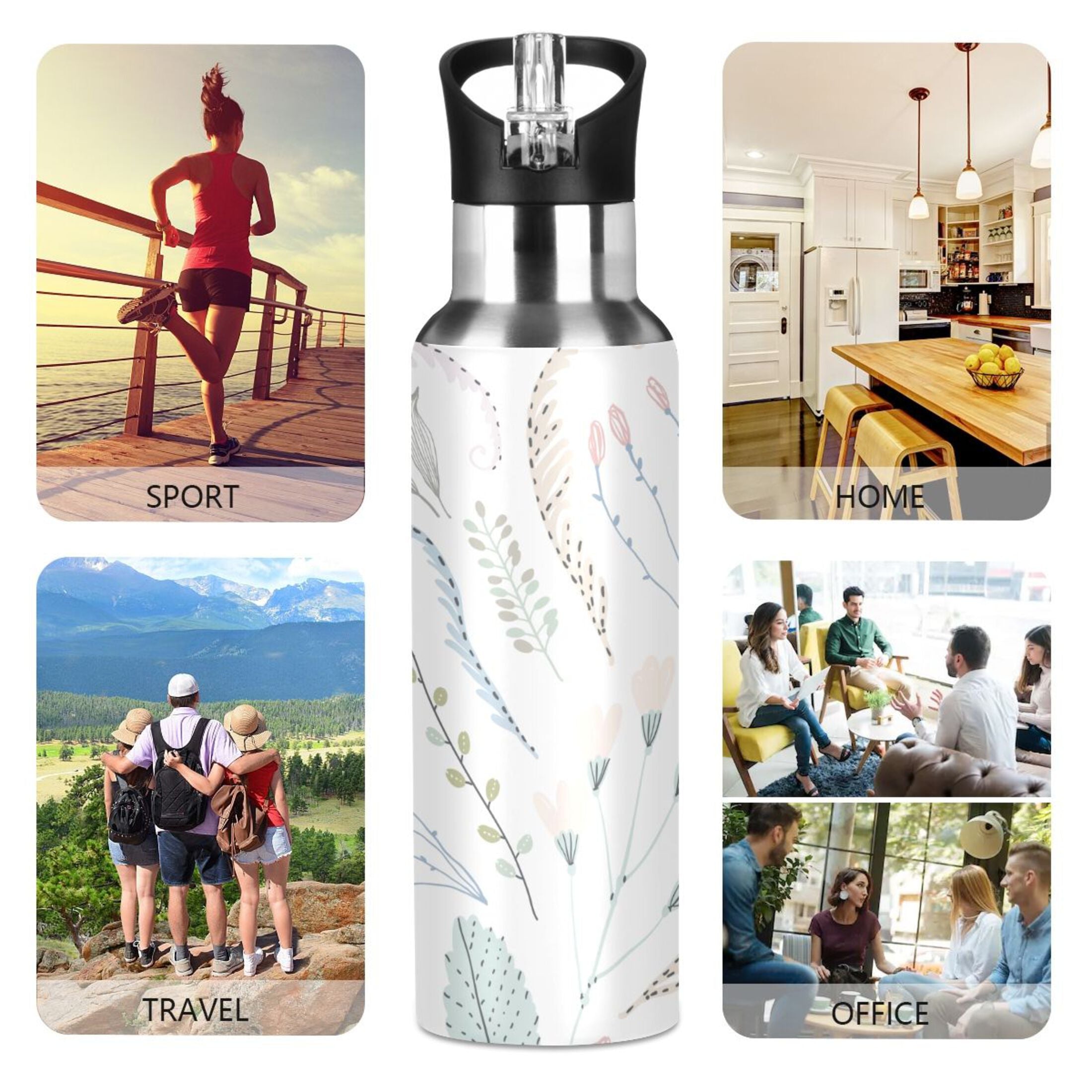 Vintage Stainless Steel Insulated Water Bottle with Straw Lid Z183141