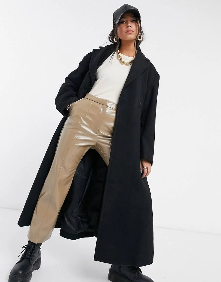 Black Longline Wool Coat C52167