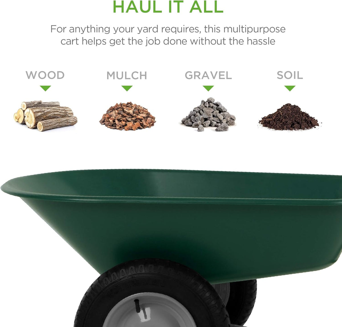 Green Dual-Wheel Utility Wheelbarrow Garden Cart with Built-in Stand I72739