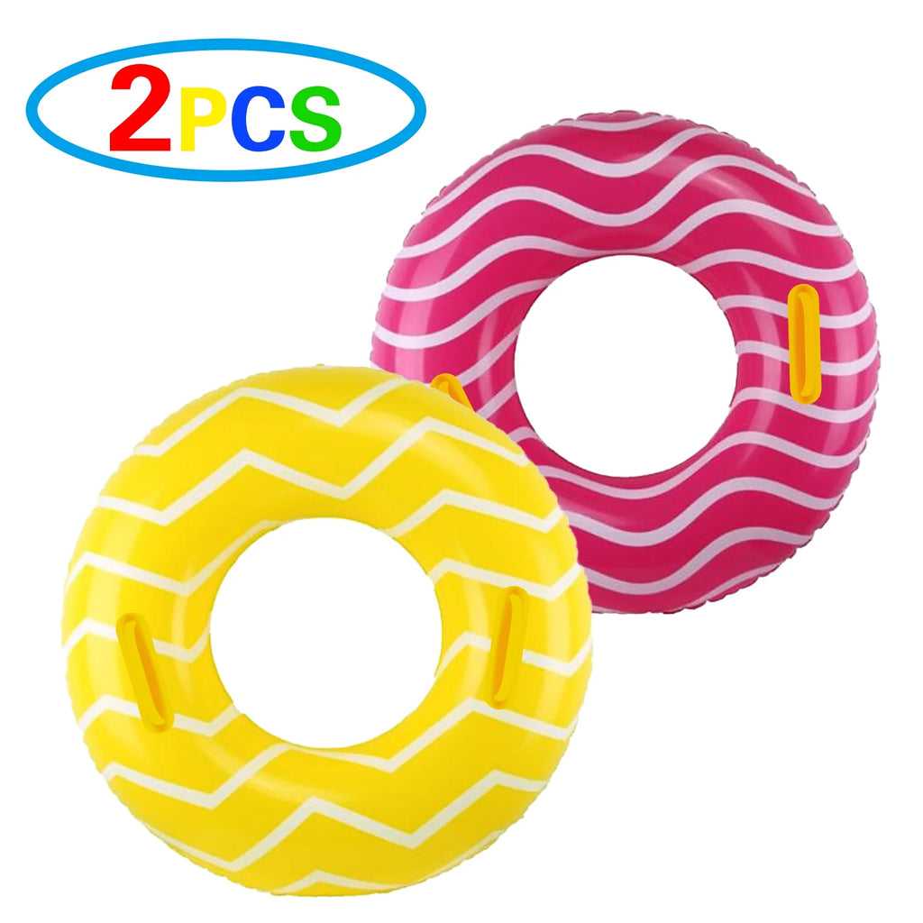 2 Pack Inflatable Pool Tubes with Handles, Pink Swimming Floats T9467