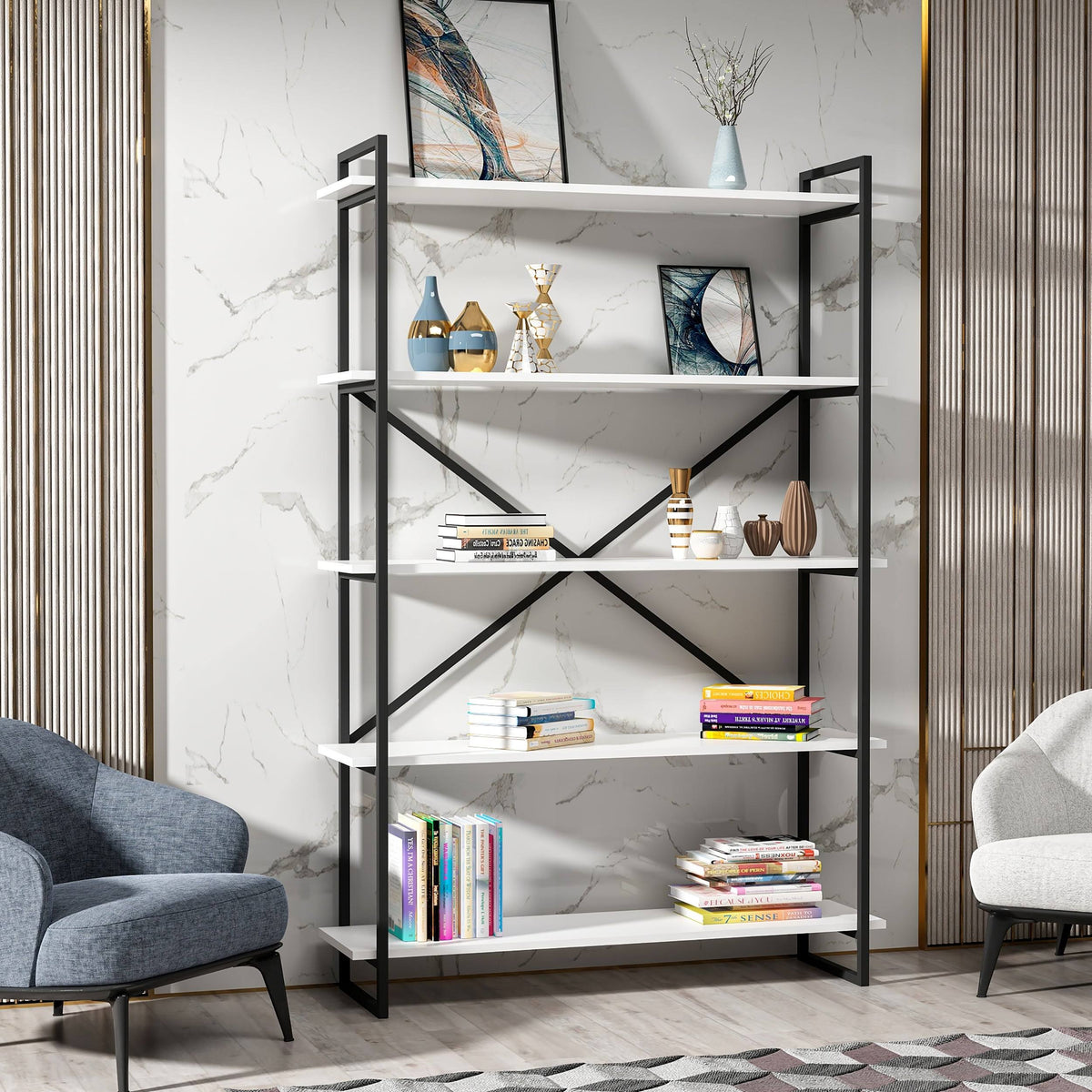 Modern Bookcase Anthracite Gold M66725