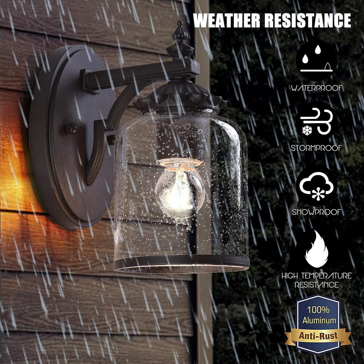 Farmhouse Exterior Lantern with Glass, Die Casting Aluminum 1-Light Wall Light A339