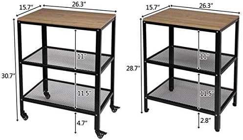 3-Tier Rolling Serving Cart with Metal Frame, Rustic Brown Z8613