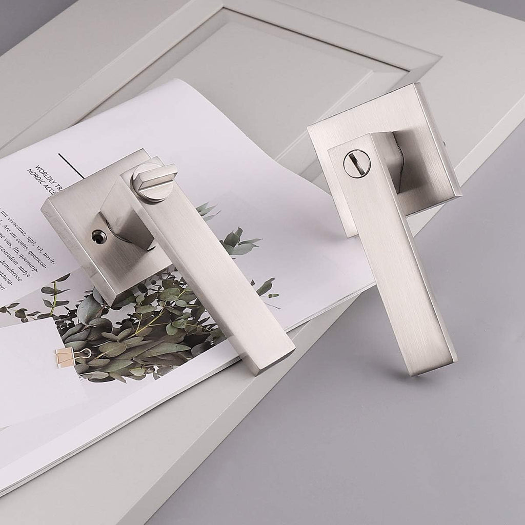 Satin Nickel Square Privacy Door Handles Leverset Lockset 10Pack D7634