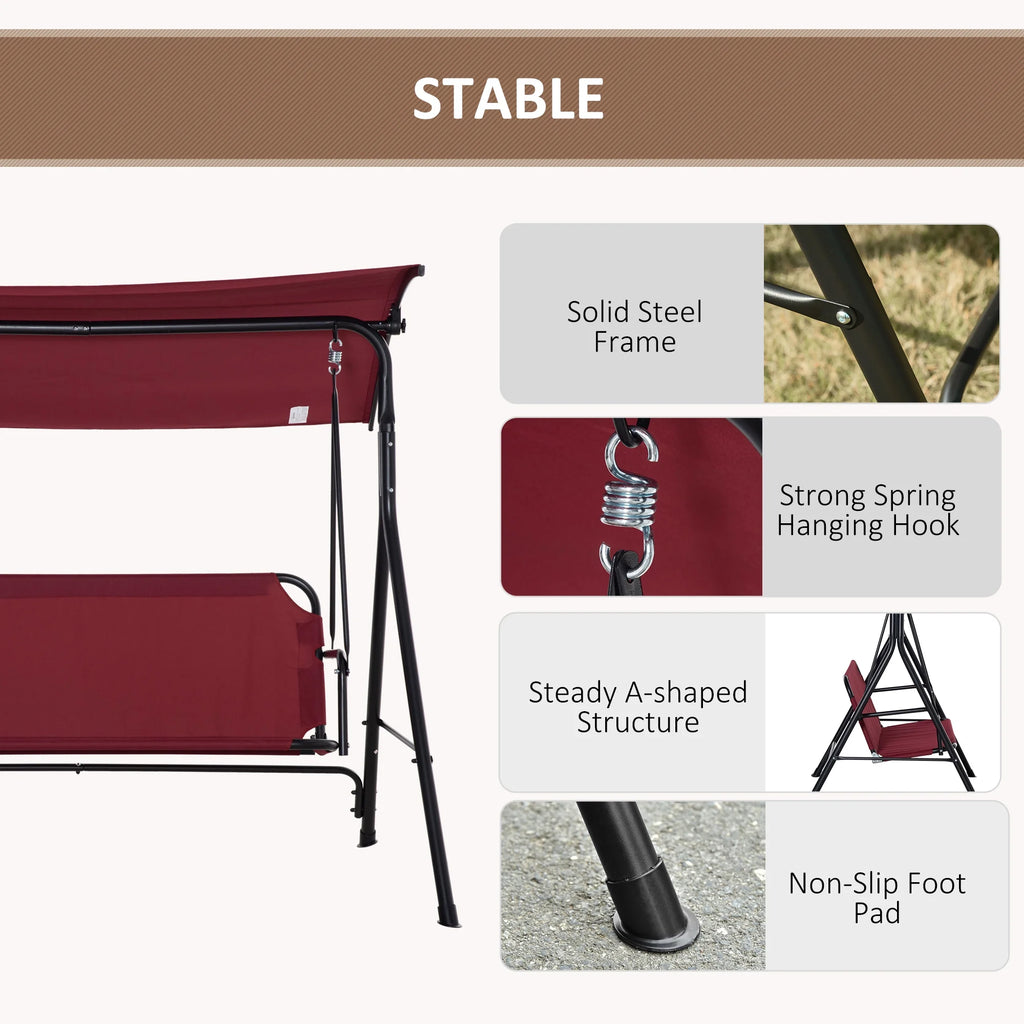 Red Steel Frame 3-Person Porch Swing with Stand E18333