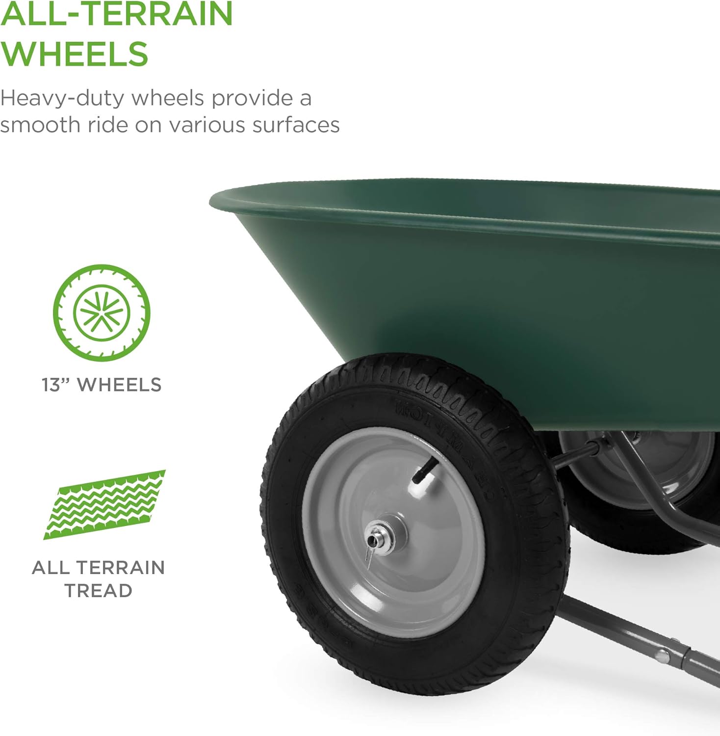 Green Dual-Wheel Utility Wheelbarrow Garden Cart with Built-in Stand I72739