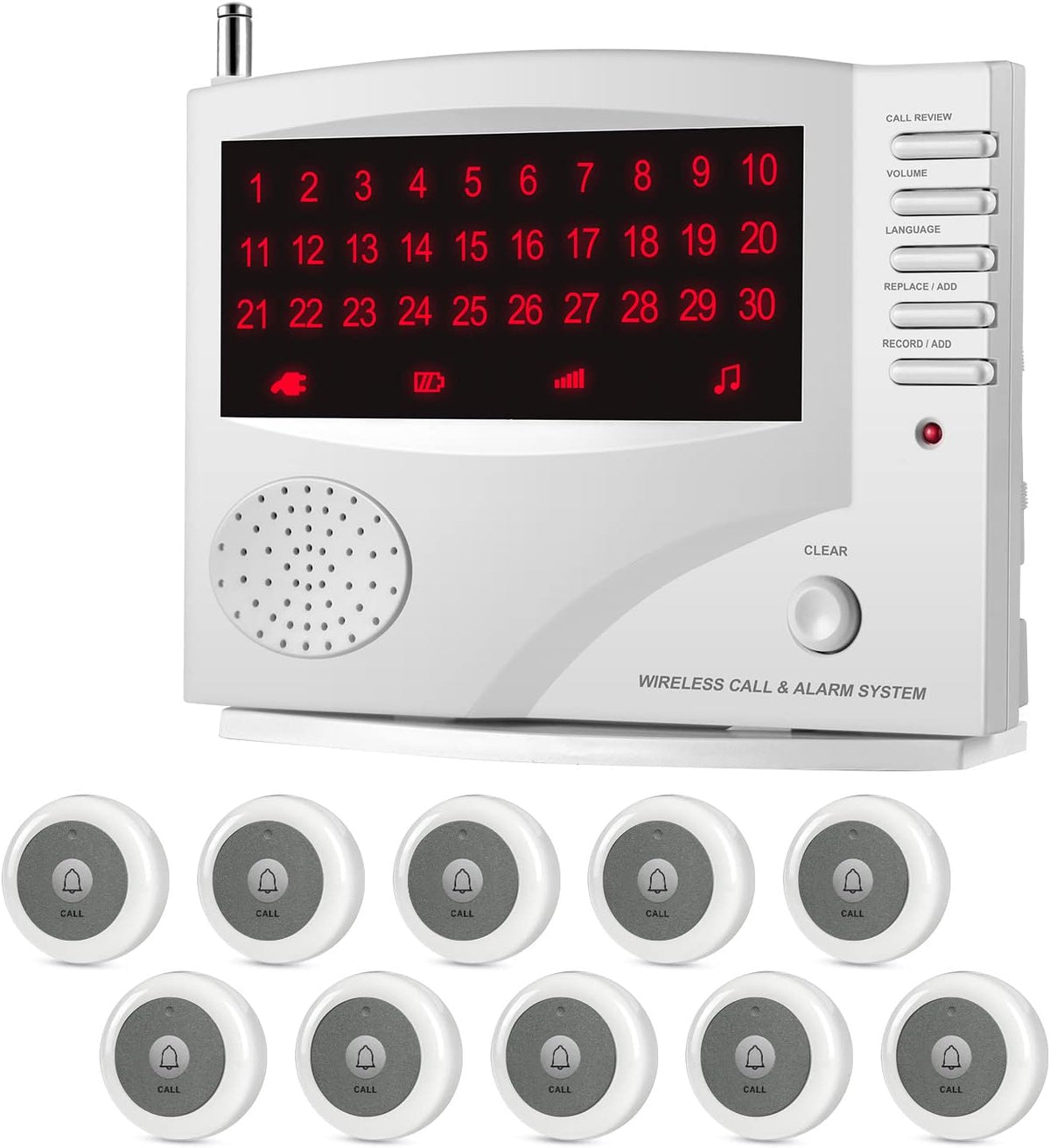 Wireless Calling System, 10 Waterproof Call Buttons with 1 Monitoring Unit, White Y3076