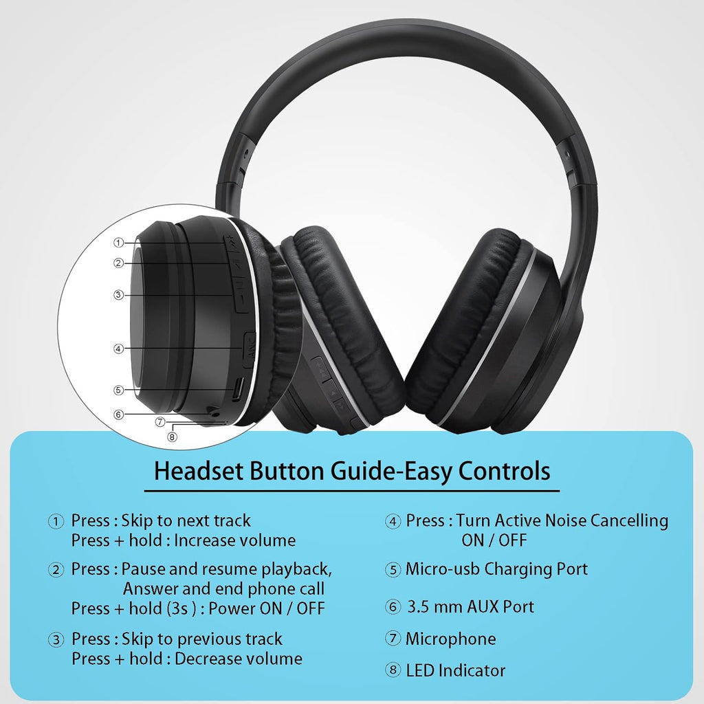 Black Bluetooth Over Ear Headphones with Mic T278