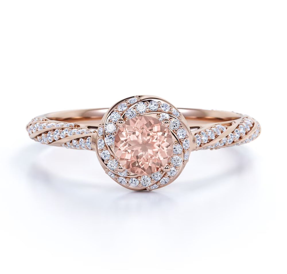 18K Rose Gold Plating over Silver Morganite and Moissanite Engagement Ring I314