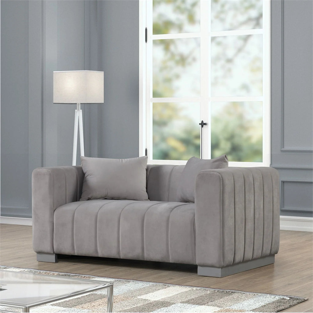 Light Gray Velvet 3 PC Sofa Loveseat Chair Set S928