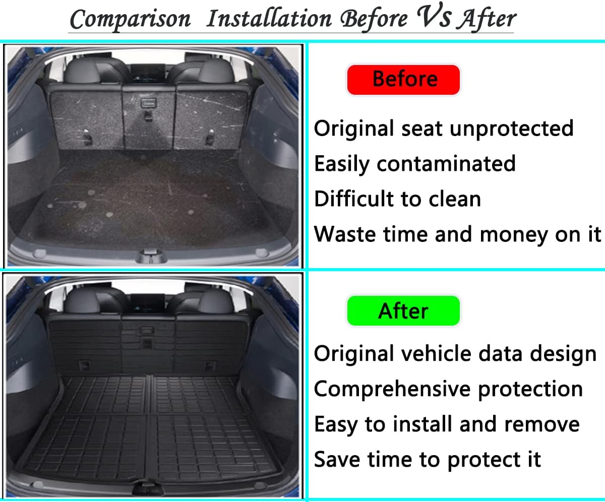 Black TPO Rear Cargo Liners Trunk Tray Mats for Tesla Model Y, Pack of 2 O23446