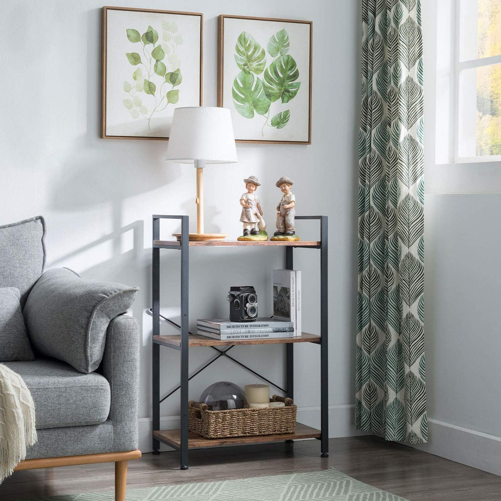 5-Tier Industrial Retro Brown Wood and Metal Bookcase P240837