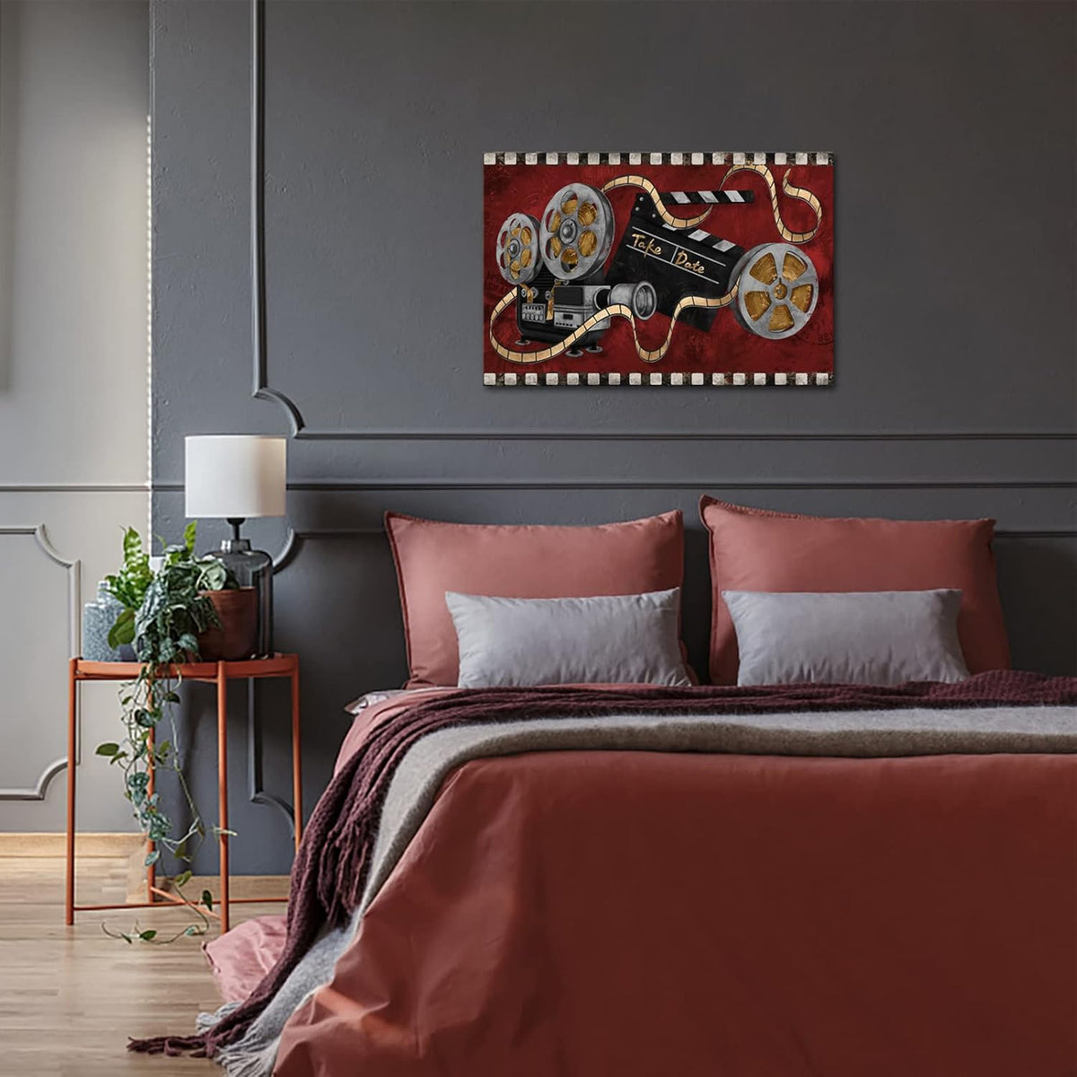 Large Black and Red Canvas Painting Movie Projector Film Reels Artwork Ready to Hang Z113266