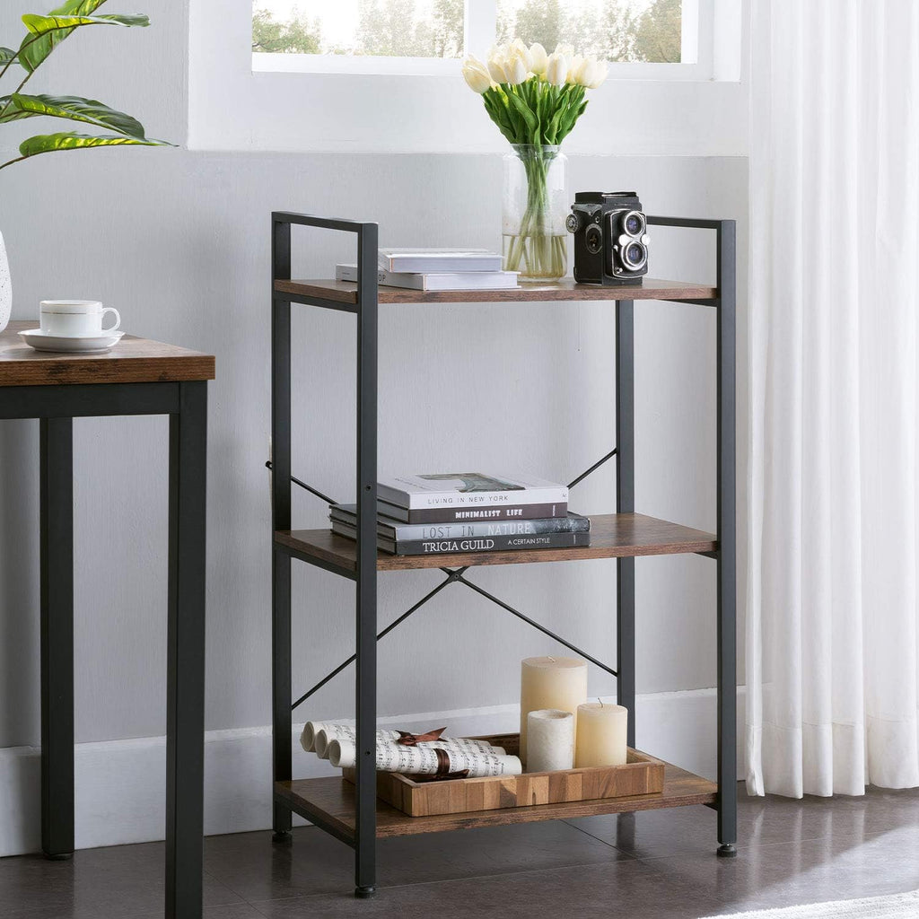 5-Tier Industrial Retro Brown Wood and Metal Bookcase P240837