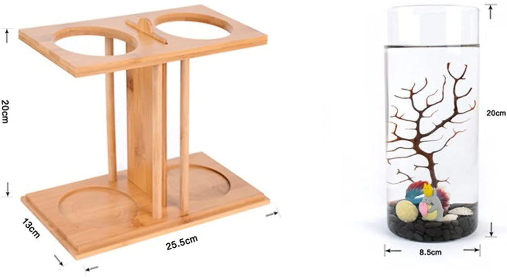 Bamboo Fish Bowl Glass Aquarium Mini Fish Tank Q976