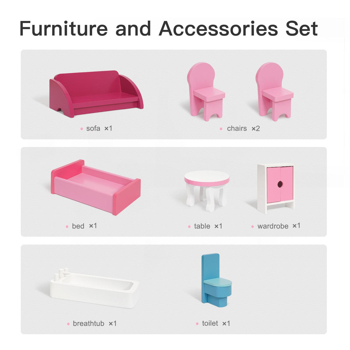 Dollhouse Kit with Accessories and Furniture, 31.1'' x 11.4'' x 42.5'' Z856392