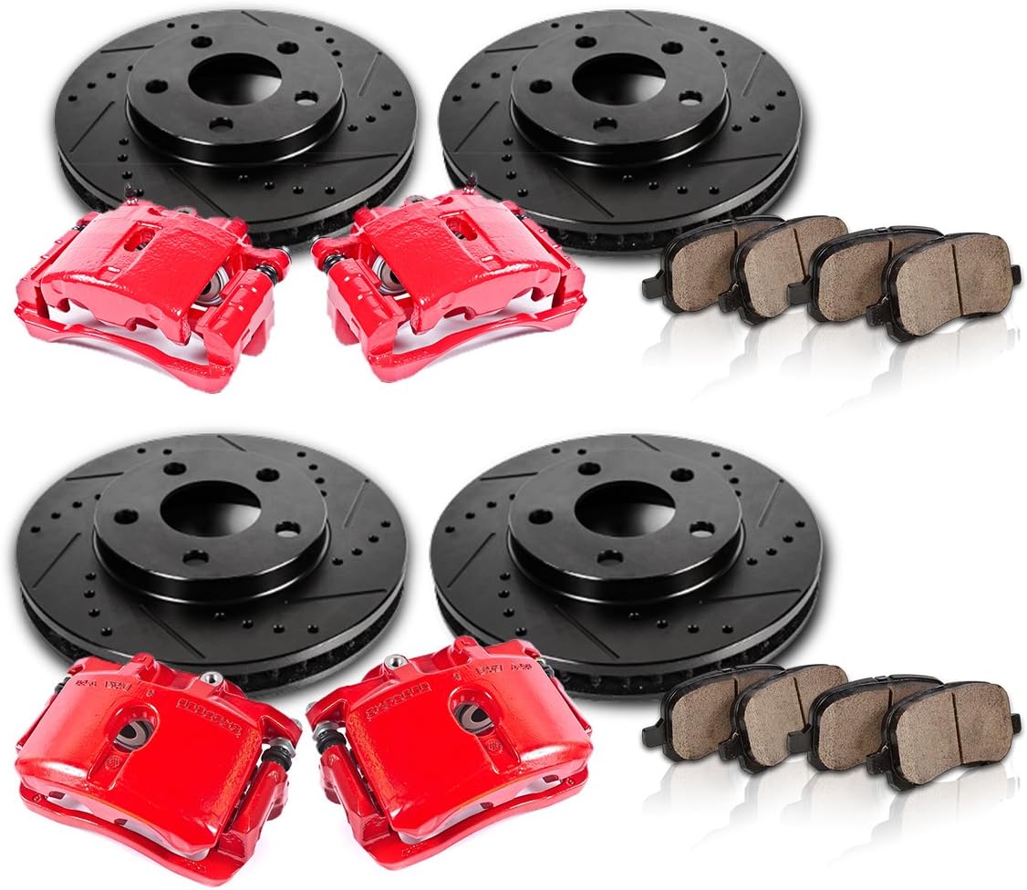 Powder Coated Red Calipers Rotors Ceramic Pads Performance Kit C363299