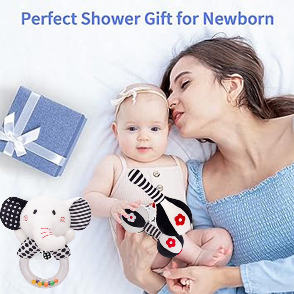 3PCS Soft High Contrast Black and White Baby Rattles N681