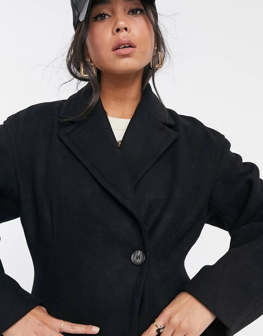 Black Longline Wool Coat C52167