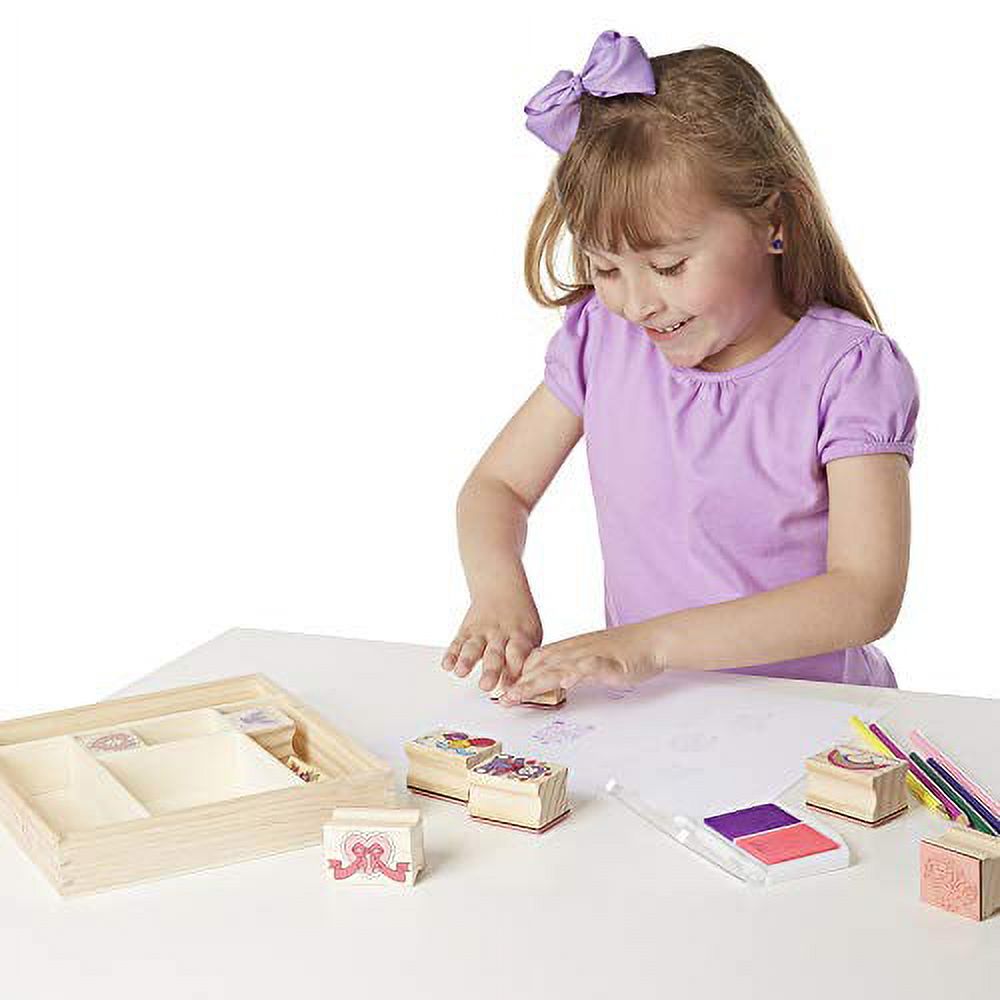Wooden Stamp Set with 9 Stamps, 5 Colored Pencils, and 2-Color Stamp Pad N8654