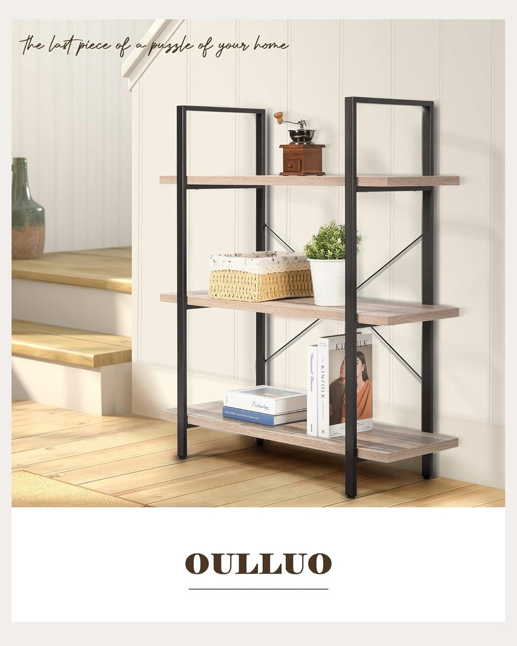 Industrial 2-Tier Wood and Metal Bookcase K825