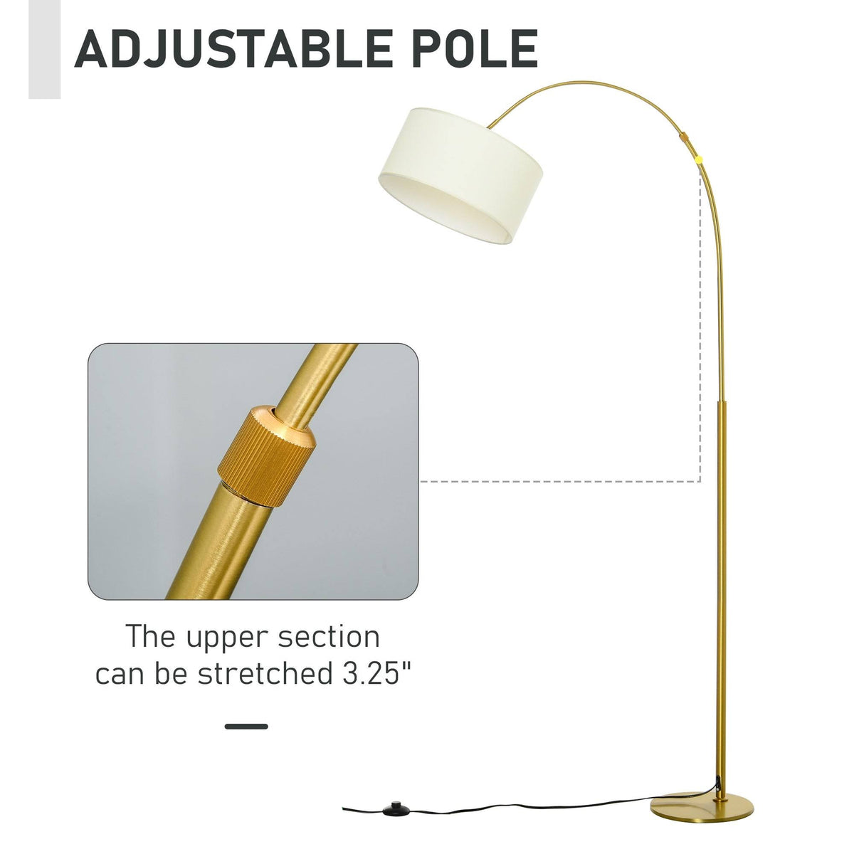 Cream White 6ft Arch Shape Floor Lamp with Metal Round Base Q2868