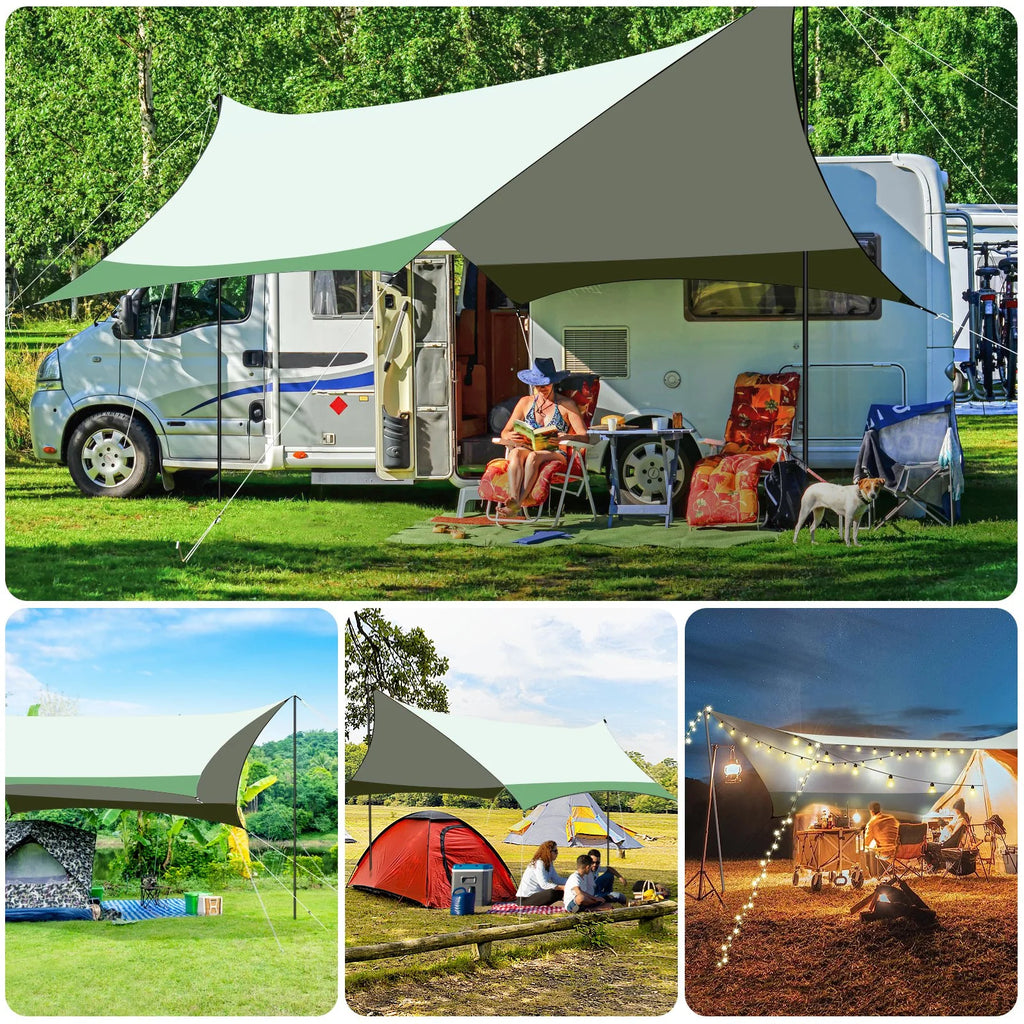 12 x 14ft Waterproof Camping Tent Tarp with 2 Poles M163449