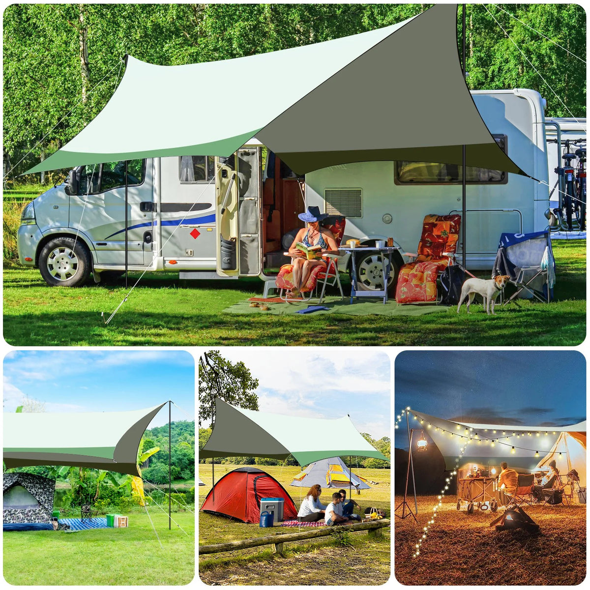12 x 14ft Waterproof Camping Tent Tarp with 2 Poles M163449