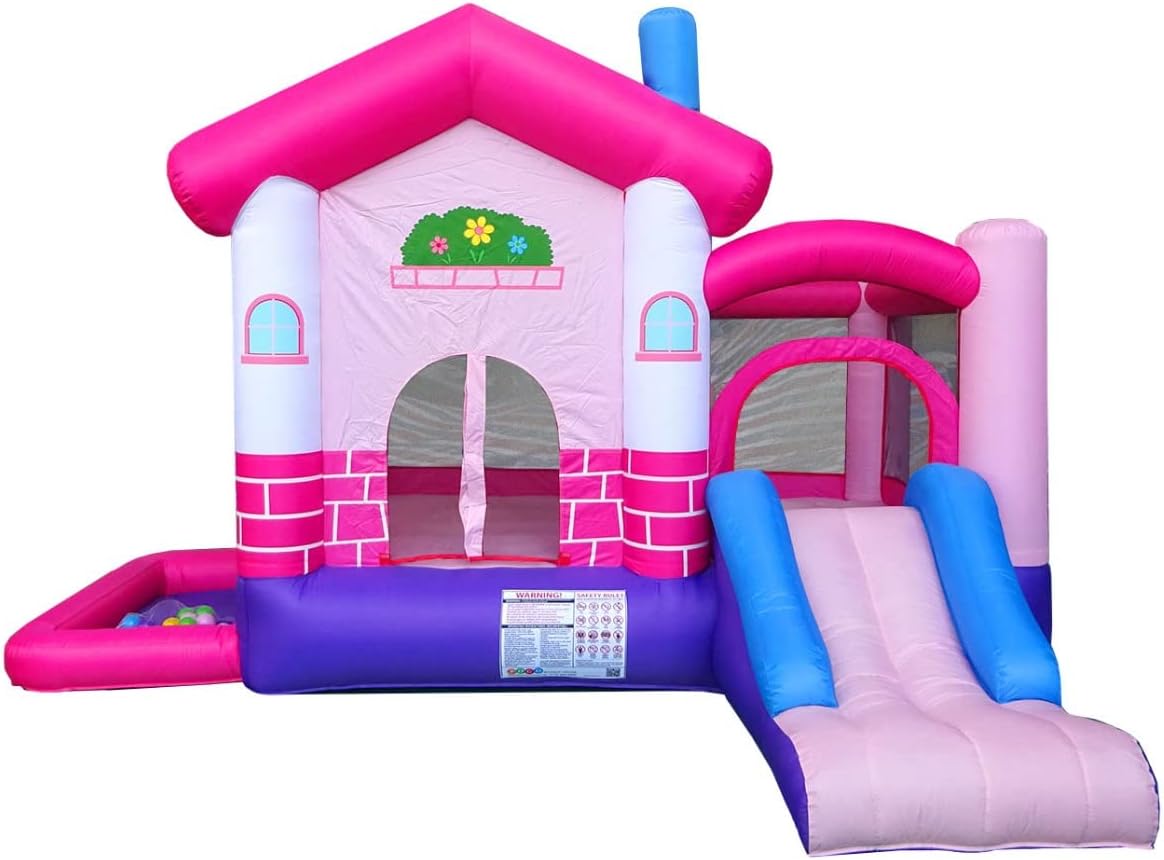 Pink Inflatable Bounce House with Slide, 12.5' x 10.5' Play Area, 7.9' Tall I268782