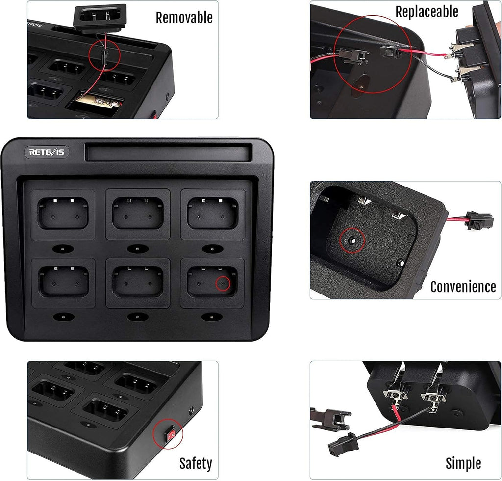 6 Pack Dual Band Rechargeable Walkie Talkies with 6-Way Charging Station M908