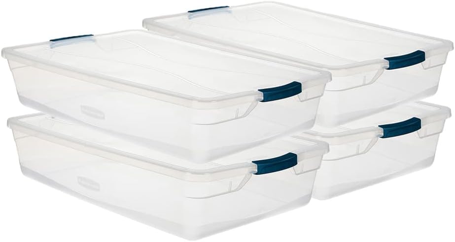 Clear 41 QT Pack of 4 Stackable Plastic Storage Containers with Latching Lids C69420