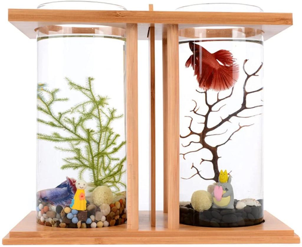 Bamboo Fish Bowl Glass Aquarium Mini Fish Tank Q976