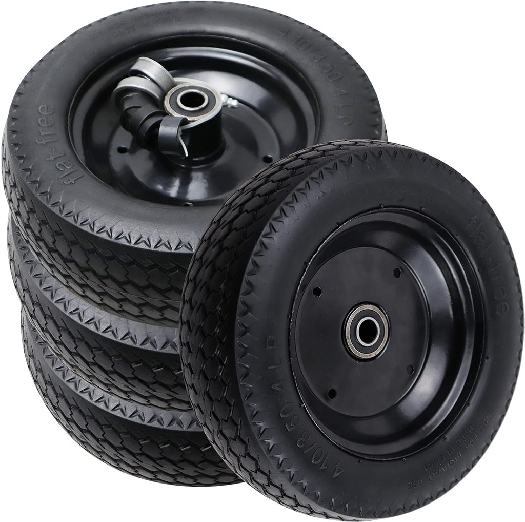 10 Flat Free Solid Rubber Wheels with 5/8″ Bearings, 4PCS F825229