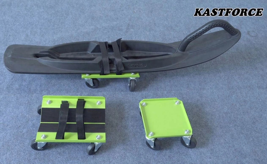 Snowmobile Dolly Heavy Duty V-Slide with 2.5 PVC Swivel Casters Rubber Pad and 2 Pairs of Straps W4211