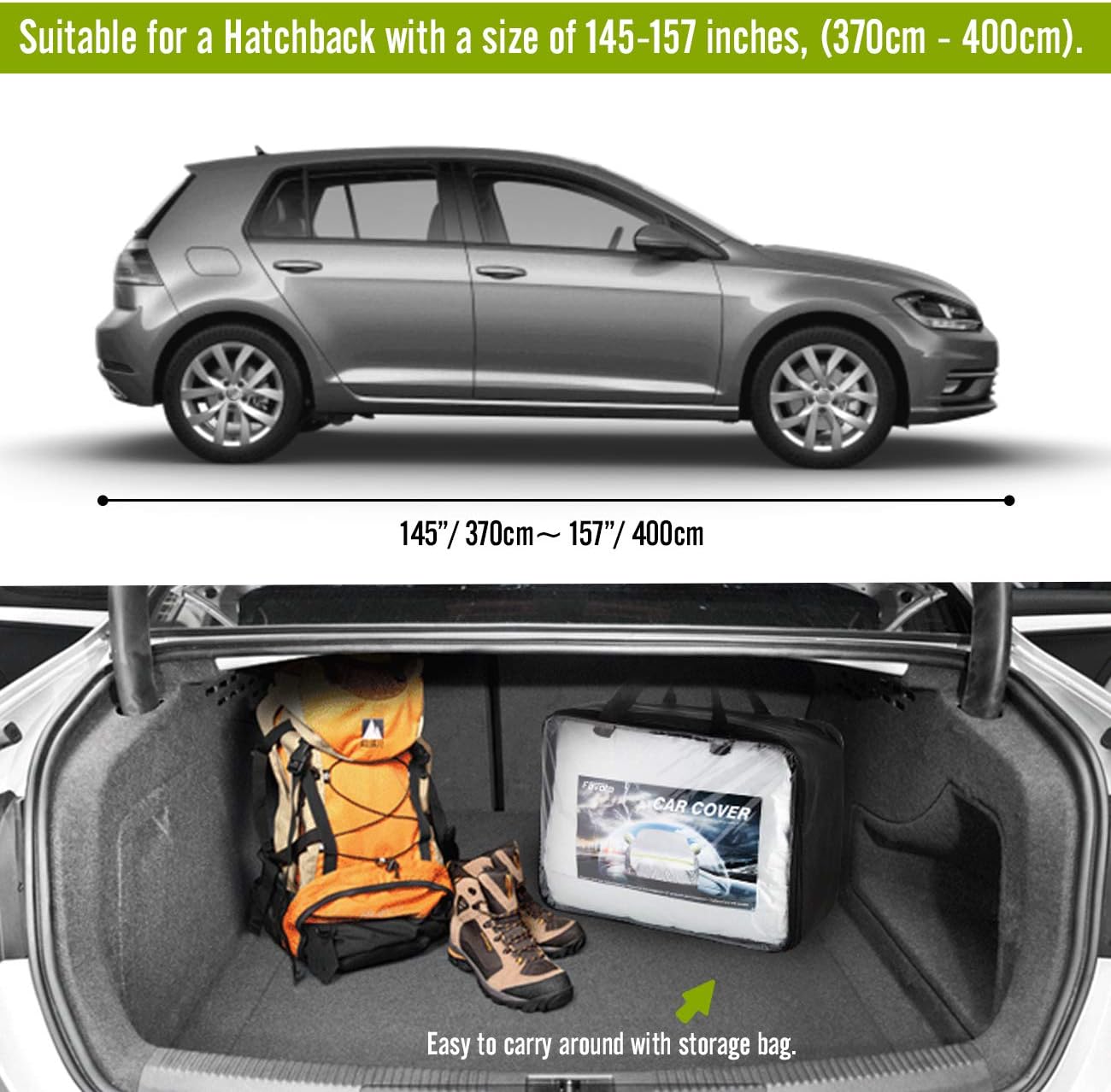 Hatchback Car Cover 5 Layers Universal Fit 146 to 157 inch Pack of 2 O24519