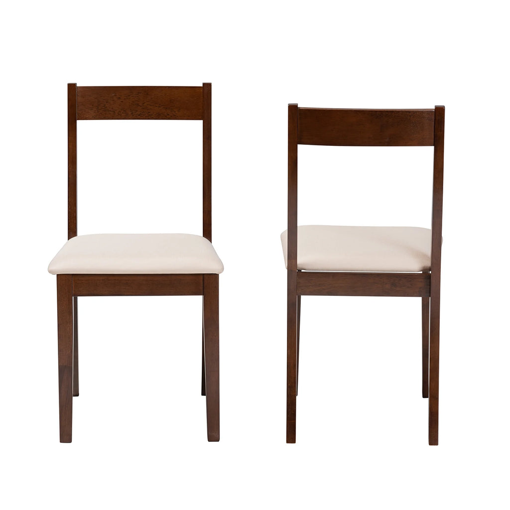 Cream Fabric and Dark Brown Finished Wood 2-Piece Dining Chair Set L4829