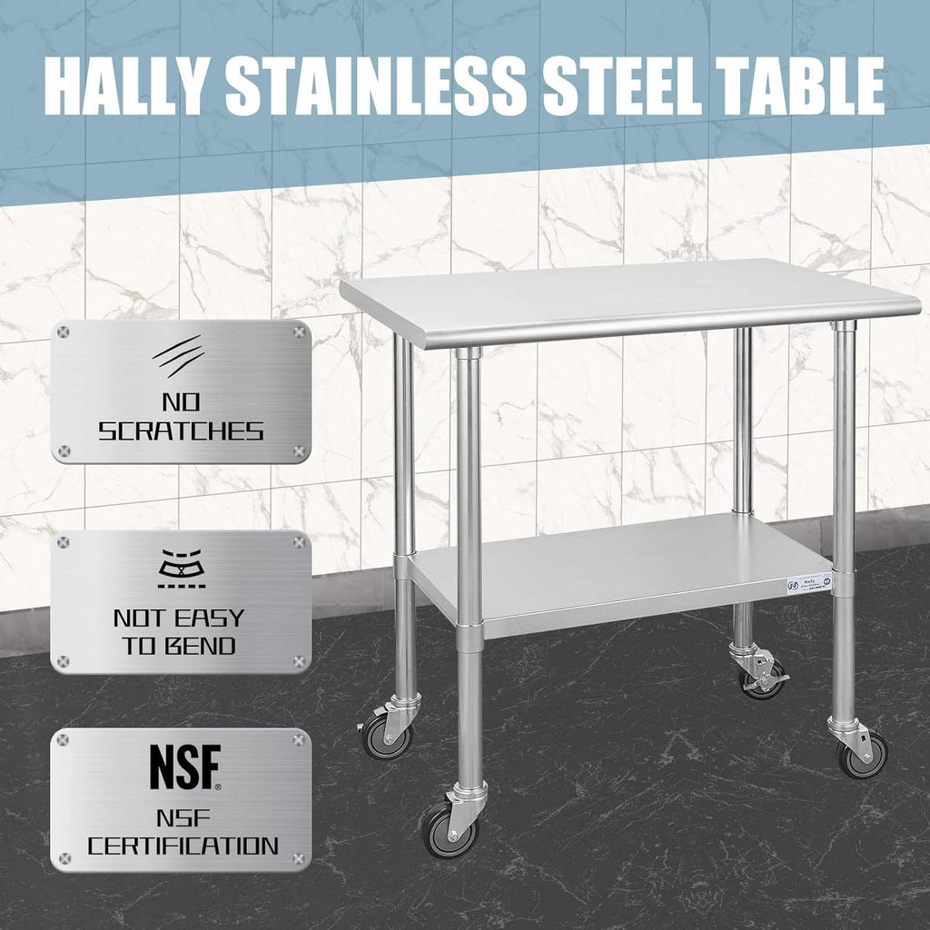 Stainless Steel Table 24 x 36 Inches with Caster Wheels and Undershelf R27966