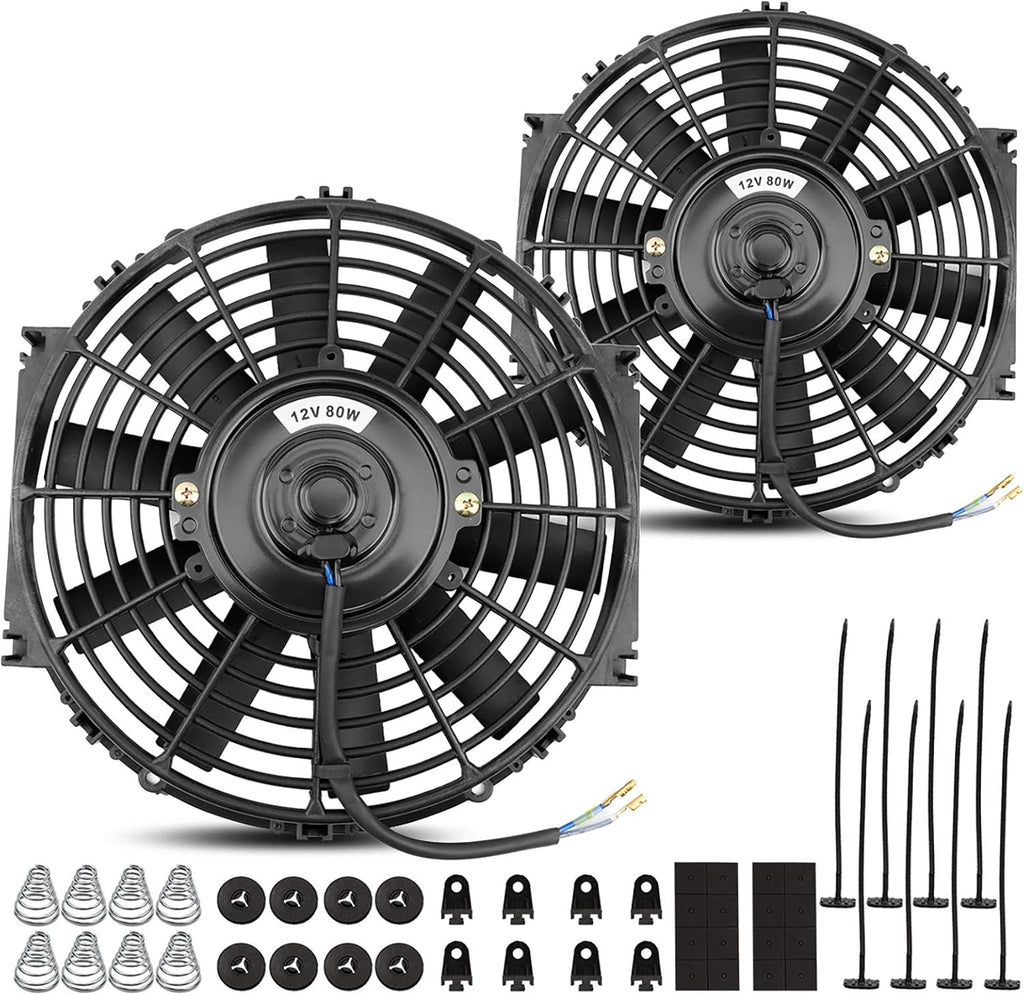 2x10 Inch Electric Radiator Cooling Fan 1350 CFM 12 Volts 80 Watts Pack of 2 X670210