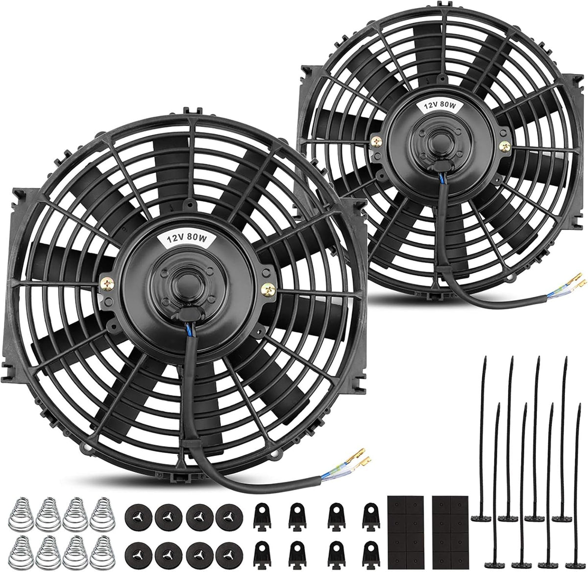 2x10 Inch Electric Radiator Cooling Fan 1350 CFM 12 Volts 80 Watts Pack of 2 X670210