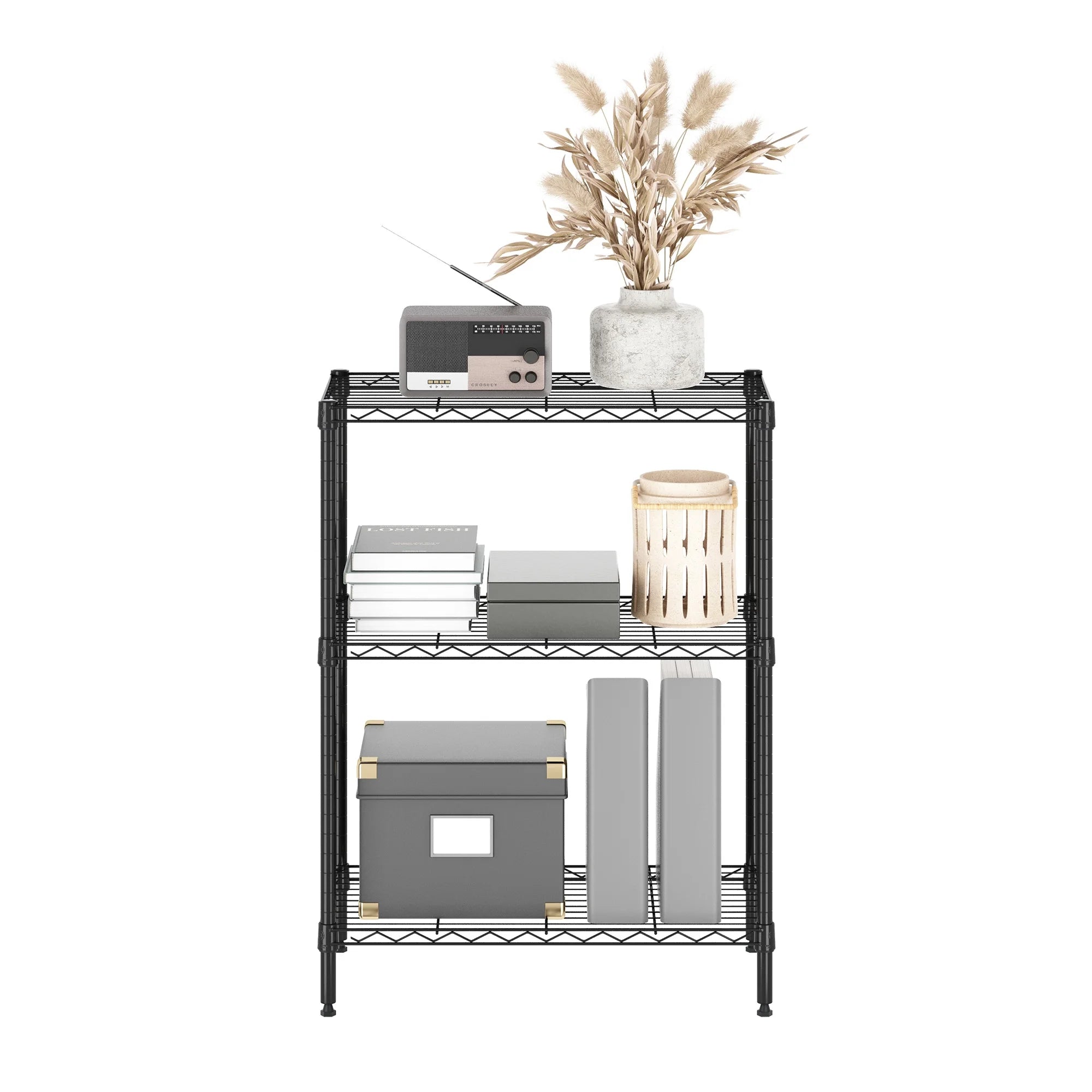 Black 3-Tier Metal Storage Shelf Rack D96411