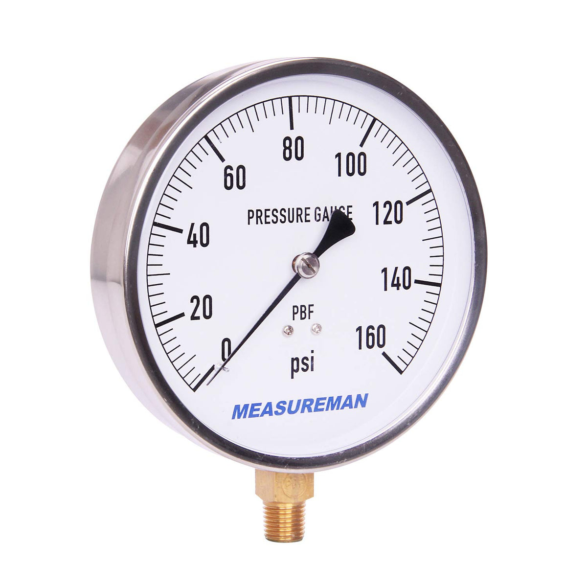 304 Stainless Steel Case Pressure Gauge, 0-200Psi, 4-1/2 Dial Size, 1/4 NPT Lower Mount C7686