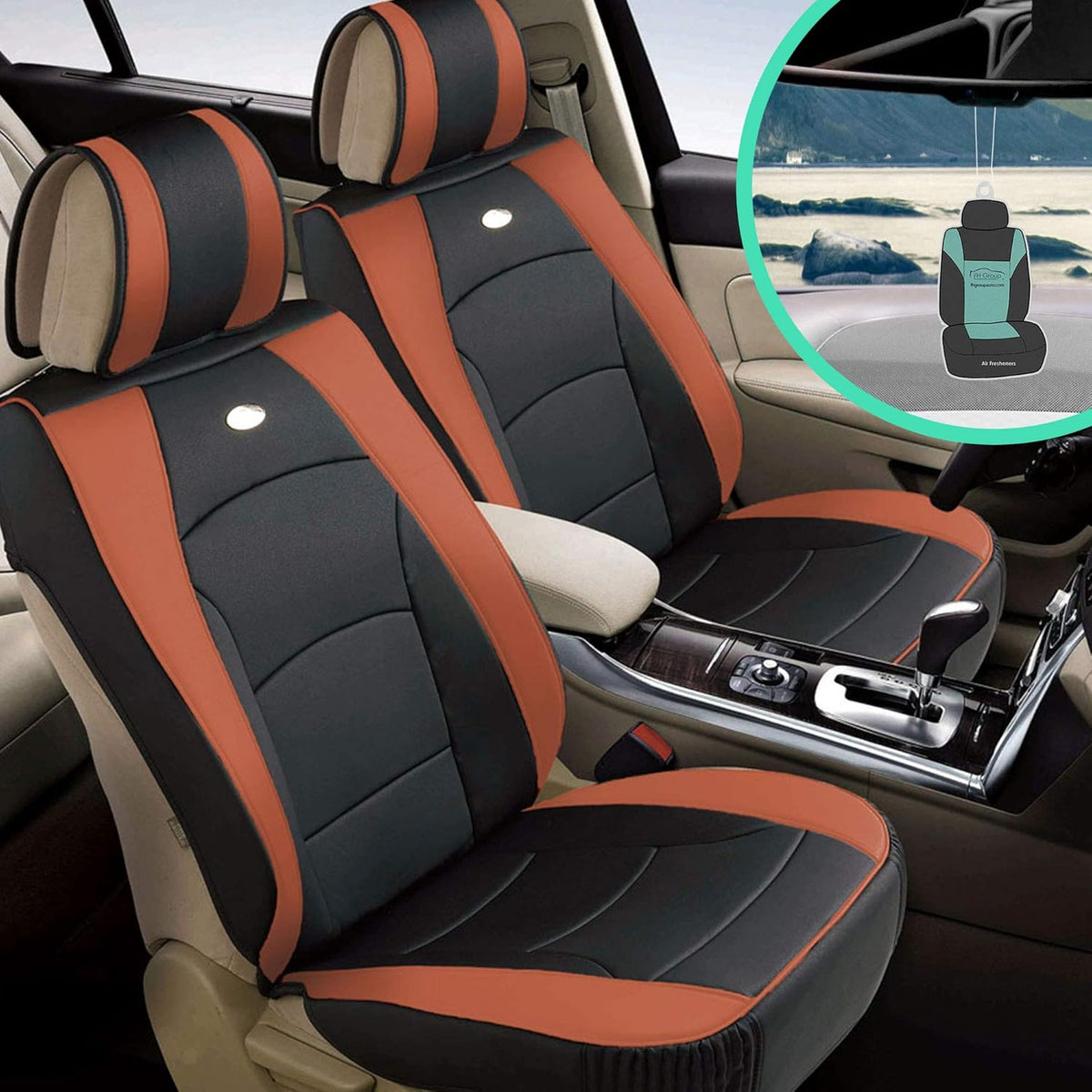 Faux Leather Car Seat Covers Front Set Solid Gray L3785