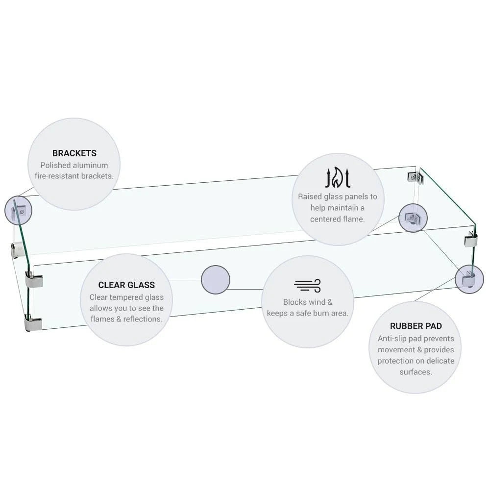 Rectangular Fire Pit Glass Wind Guard, 41x17 inch P12584