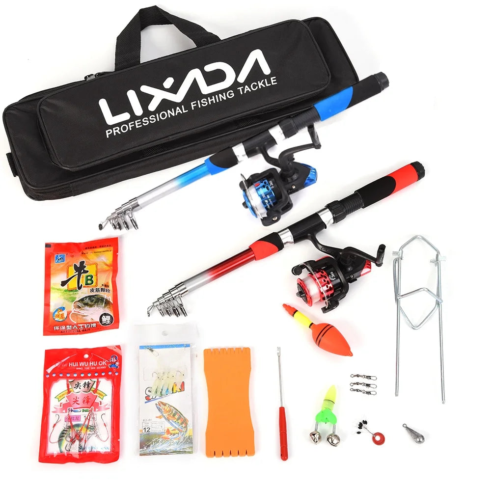 2.1m Telescopic Fishing Rods with 2PCS Reels Fishing Bag H62377