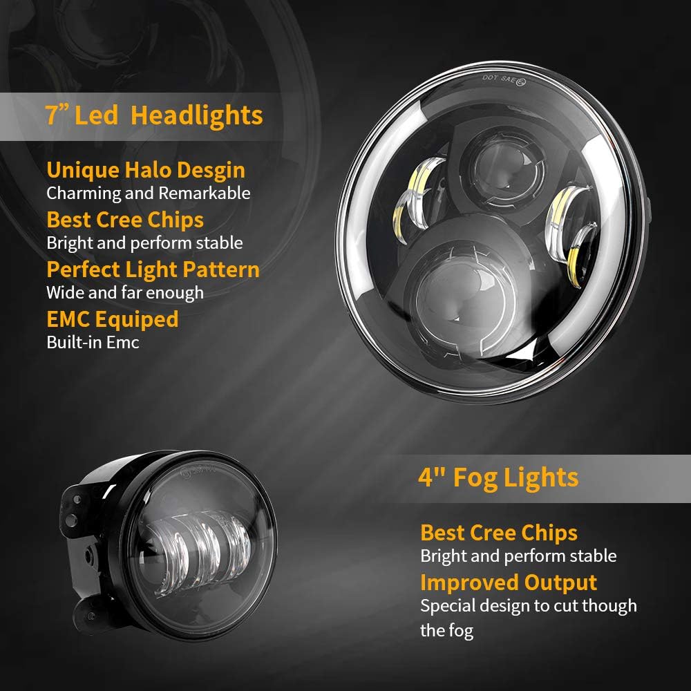 7'' Black Cree LED Headlights and 4'' LED Fog Lights K47462